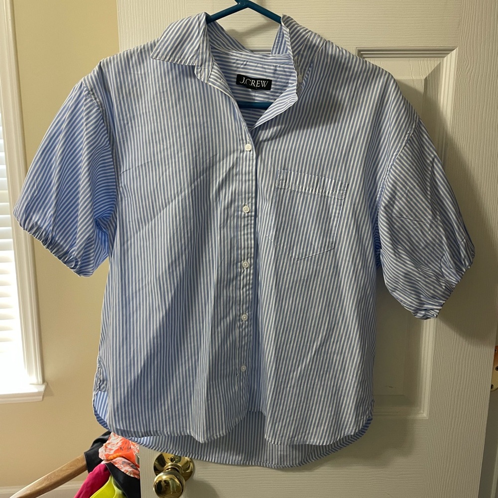 NWT J.crew Striped Button-Up with Puff Sleeves